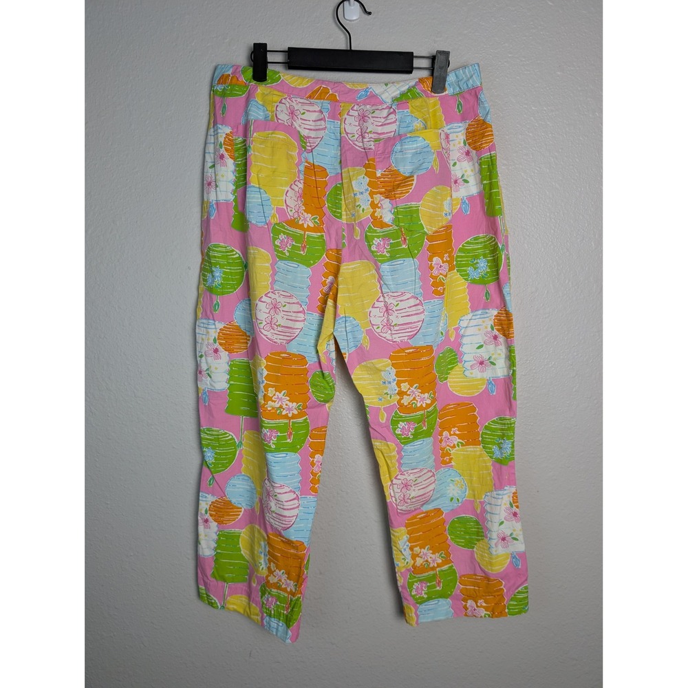 Lilly Pulitzer Pink Chinese Lantern Print Cropped Straight Leg Pants Womens 12 - Picture 3 of 8
